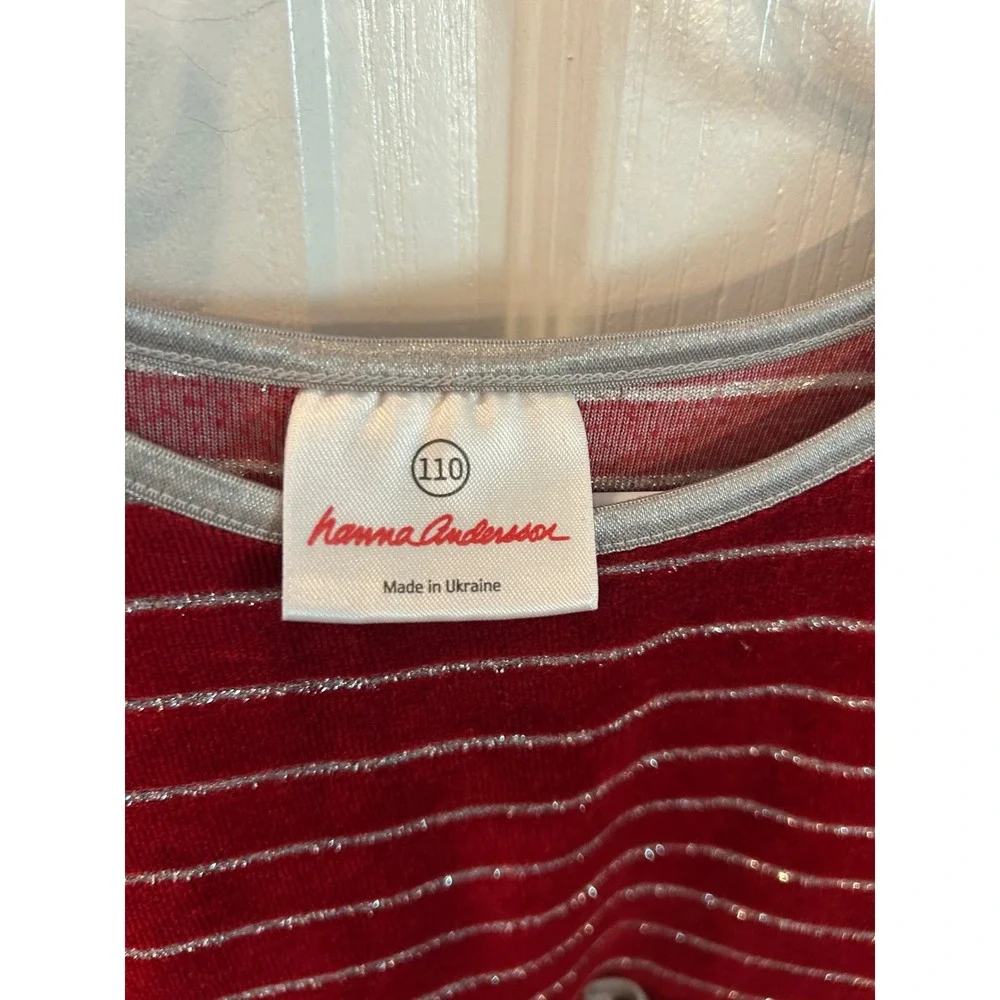 Hanna Andersson Dress Red Silver Striped Velour Tiered Ruffle Holiday Party 110